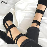 Zingj Women Pumps Plus Size 35-43 Women Heels Chaussures Femme Gladiator Summer High Heels For Party Wedding Shoes Women Thick Heels 211-0-Outfit