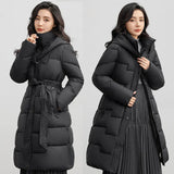 Standing Down Cotton-Padded Clothes Women Over The Knee Long 2024 Winter New Receive Waist Long Plus Thick Cotton Clothes Women's Coat-Outfit
