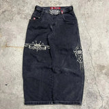 Baggy Jeans For Men Retro Embroidery Hip-Hop Goth Street Clothing 211-0-Outfit