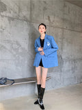 Shoulder Pad Texture Glitter Blazer Fall 2021 Womens Fashion Coat Y2K Blue Heart Blazers And Jackets Autumn