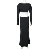 Black Long Sleeve Hollow Out Maxi Dress- Outfit