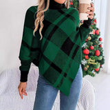 Autumn And Winter Casual Lattice High-Neck Long Sleeve Fight Sweater Christmas Women's