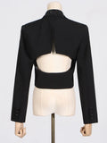 Zingj Advanced Sense Small Suit Spring 2024 New Hot Diamond Bare Back Short Long Sleeve Women's
