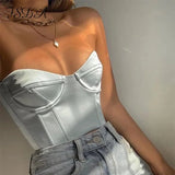 2021 Satin Corset Crop Top Strapless Green Summer Sexy Tube Off Shoulder Party Sleeveless Bustier Tank Tops
