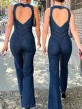 High Rise Denim Jumpsuit with