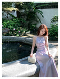 Elegant Backless Satin Midi Dresses for Women 2023 Korean Fashion Sleeveless Slim Evening Party Female Casual
