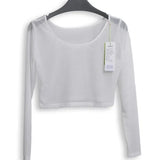 Women Sexy Slim Semi-transparent Mesh Crop Tops Tshirt Girl Long Sleeve Cropped Stretchy T-Shirts Tees Top for