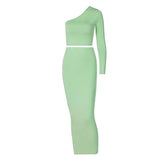 Women Long Sleeve Off Shoulder Crop Tops Long Pencil Skirt Skinny Slim Autumn Fall Two Piece Sets Clothes Suit