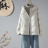 Autumn And Winter New Korean Version Loose White Duck Velvet Hooded Down Jacket Female Casual Fashion Warm Long Sleeve Short Coat-Outfit
