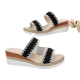 Zingj New Hemp Rope Woven Surrounding Slope With Slippers Female Thick Bottom A Word Belt 43- Outfit