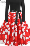 Print Vintage Dress Women Christmas Casual Robe Femme Dress Elegant Party Dresses Long Sleeve