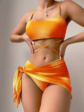 2025 Tie-Dye Bikini Women's Three-Piece Mesh Dress Split Bikini Aison