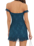 Women Slash Neck Off Shoulder Lace Mini Dress Elegant 3D Floral Ruffles Hem Bodycon Dress Party Summer Female