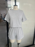 Spring And Summer Knitted Striped Pajamas Loose Short-Sleeved Shorts Set Fashion Outside Wearing Home Clothes