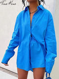 Tracksuit 2022 Shirt Shorts Two Piece Set Green Long Sleeve Top And Mini Shorts Suit Female Summer Lady Fashion
