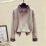 Zingj Suit Female Autumn Winter New Retro Niche Long Sleeve Fake Two Sweaters High Waist Warren Small Feet Woolen Pants-Outfit