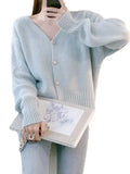 New Soft Breeze Loose Simple College Sweater Short Style Solid Color Soft Waxy V-Neck Knitted Cardigan