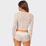Zingj New Private Server Sexy Wind Lace Short Jacket Hot Girl Beautiful Slim Long Sleeve Shirt Female