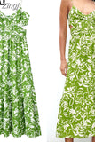 2023 Cut Out Slip Long Dress Women Summer Green Floral Dress Woman Pleated Backless Sexy Party Dresses Beach Holiday