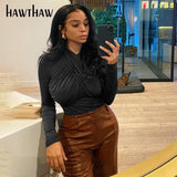 Women Autumn Winter Long Sleeve Soild Color Brown Bodycon Slim Bodysuit Romper Playsuit 2020 Fall Clothes