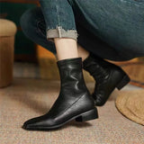 Short Boots Female 2025 New Spring And Autumn Winter French Fashion Low With Thick Heel Black Square Elastic Thin Single