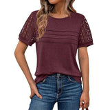 New Women's Round Collar Casual T Overalls Solid Color Lace Sleeve