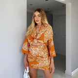 Women Floral Print Bodycon Mini Skirt New Casual Office Lady Knot High Waist Female Vacation