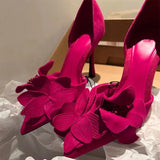 Red Flowers Decorated High Heels Women's Spring 2025 New Sexy Fashion French Fine Heel Pointed Single