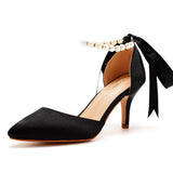 Cm Medium Heel Sandals Fine Heel Water Drill Beaded Sandals Simulation Silk Wedding Banquet Dress Shoe Tips Sandals