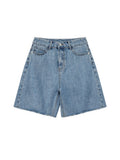 Shorts Women Summer Button Knee-length Wide-leg Loose Korean Style Casual Female Office BF Streetwear Fashion Denim