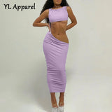 Hollow Out Low Waist Bodycon Long Prom Wrap Dress Sexy Summer Sleeveless Purple Yellow Ankle-length Evening Party