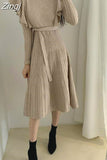 Knitted Sweater Winter Dress Women Ladies Dresses Long Sleeve 2023 Autumn Korean Striped Casual Bandage Kint