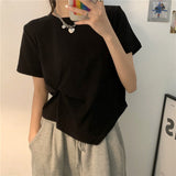 Women Summer Solid Pleated Design Tops O-neck Short Sleeve Loose All-match Korean Style Breathable Streetwear