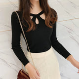 Winter Hollow Out Sexy Solid Sweater Ladies Elegant Fashion Slim Bottoming Knitting Pullover Tops Women Casual
