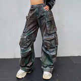 Zingj New Fashion Loose Multi-Pocket Heavy Industry Graffiti Overalls Jeans Trousers