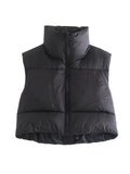 Women Fashion Brown Cropped Vest Coat Female Stand Collar Zipper Waistcoat Ladies Casual