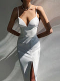 New Summer Women White Bodycon Bandage Dress Sexy V Neck Spaghetti Strap Club Celebrity Evening Runway Party Long