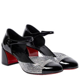 2025 New Red-Soled British Round Head Drill Lide One Word With Buckle Hollow Female Rough High Heel Mary Jane Single