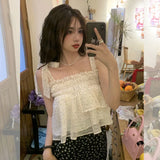 Women Polka Dot Ruffles Korean Style Sweet Summer Crop Top Lovely All-match Casual Chic College Holiday Romance