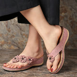 Zingj Summer Plus-Size Sandals Female Multi-Color Handmade Retro Flowers Flat Slope And Clip Toe