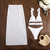 2025 New Solid Color Lace Sexy Three-Piece Mesh Dress
