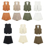 2025 New Women's Linen Blend, Vest, Vest And Shorts