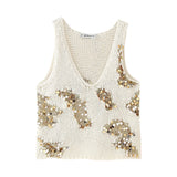 2025 New Women's Fashion Joker Casual Sequins Knit Vest Jacket