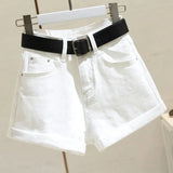 2021 Streetwear High Waist Women Blue Denim Shorts With Belt Summer Casual Female Wide Leg Plus Size 2xl Jeans