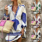And Summer 2025 New Leisure Long Shirt INS Loose Vacation V-Neck Dress