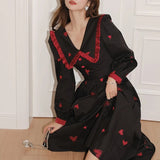 Black Heart Long Dress Elegant Puff Sleeve Christmas Party Dress Female Winter Korean One Piece Gothic Y2K Dress