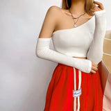 Zingj Trendy Women's Wear Machine Short Sloping Shoulder Long-Sleeved T-Shirt Women's INS Fashion Irregular Bottomed