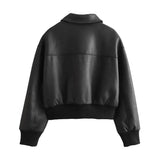 Zingj New Women's Fashion Imitation Leather Pilot Loose Jacket Jacket