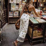 Embroidery High Waist Pants For Women Green Wide Leg Pants Women Summer Vintage Baggy Pants Woman Boho Women's