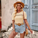 2025 Hot Style Top Fashion Casual Solid Color Lace Short-Sleeved T-Shirt Women's